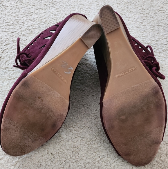 Purple high heel peep toe boho shoe lace wedge sandals - Picture 5 of 5